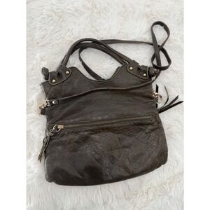 LUCIANA VERDE Green Leather Foldover Handbag Crossbody Clutch Bag Superb Vintage